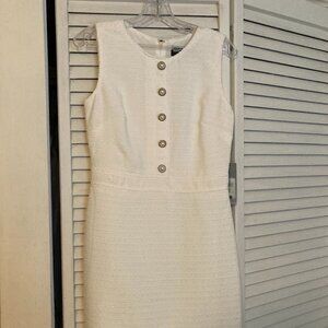 Karl Lagerfeld Paris White Tweed Dress with Pearl Buttons